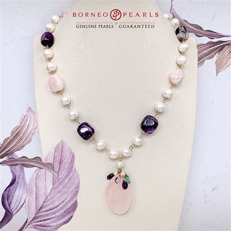 Amethyst Rose Quartz Pearl Necklace Borneo Pearls