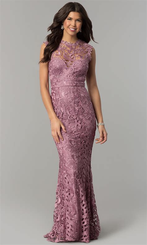 Long Embroidered Lace Mauve Mermaid Prom Dress