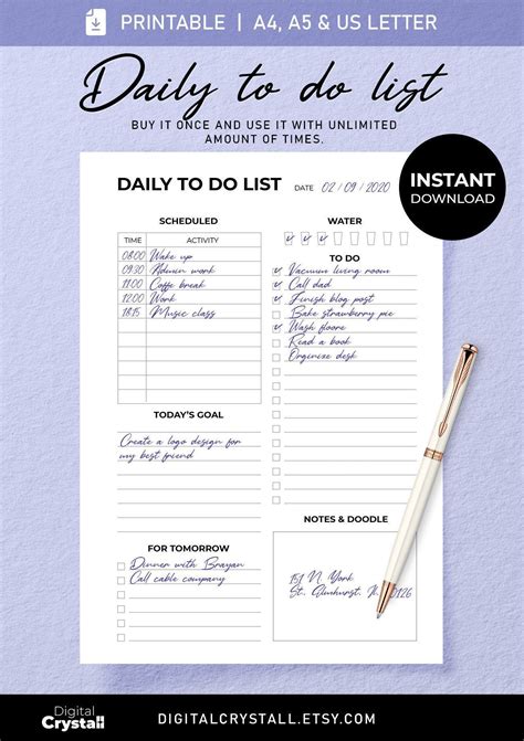 Daily Planner To Do List Printable Instant Download Print At Etsy In