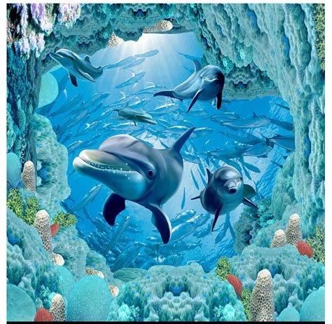 Custom Photo Wallpaper 3d Ceiling Murals Sea Animal Dolphin Fish Group