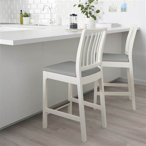 Fashionable and contracted design lets these bar stools attract eyeball enough. EKEDALEN Bar stool with backrest - white, Orrsta light grey - IKEA