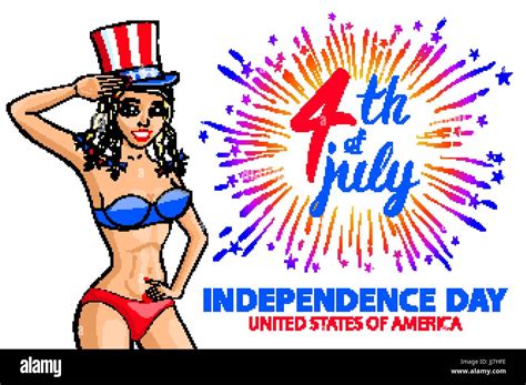 illustration of a girl celebrating independence day vector poster 4th of july lettering