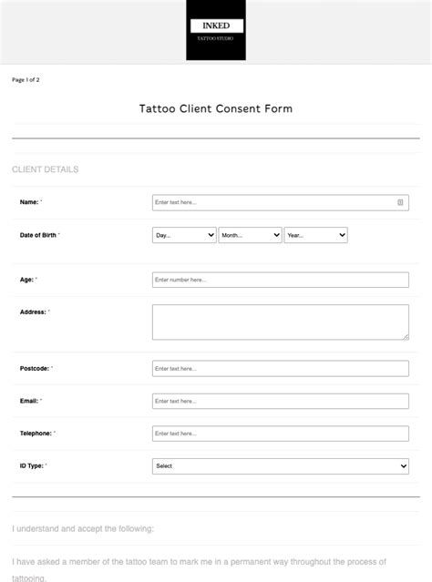 Tattoo Client Consent Form Template Go Paperless With Ipegs Ltd
