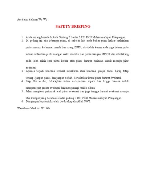 Contoh Presentasi Safety Briefing Imagesee