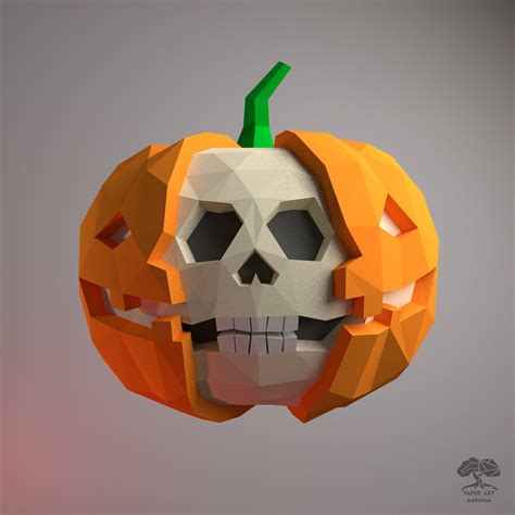 Skull Pumpkin D Papercraft Pdf Template Diy Low Poly Etsy Paper Crafts Paper Crafts
