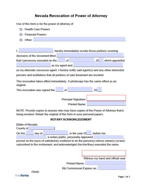 Free Nevada Revocation Of Power Of Attorney Form Pdf Word