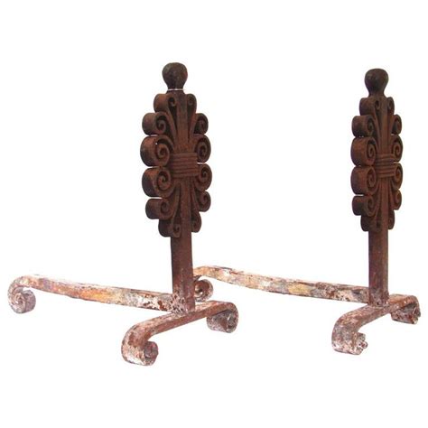 Wrought Iron Pair Of Andirons By Edgar Brandt France Circa 1925
