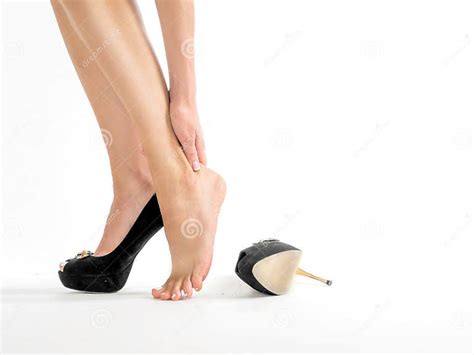 Woman Rubbing Her Legs Over White Background Stock Image Image Of