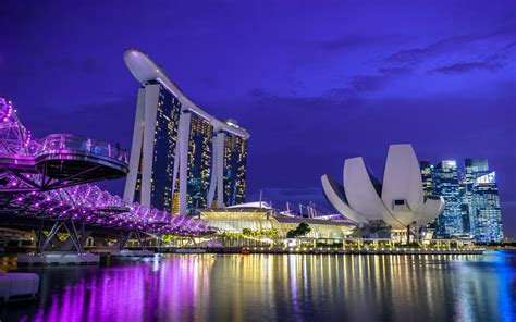 Download Wallpapers Marina Bay Sands Singapore City Lights Bay