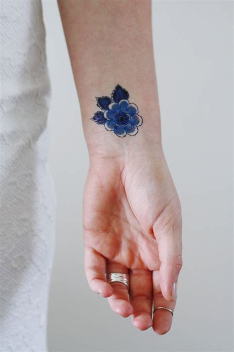 Small Delft Blue Flower Tattoo Temporary Tattoos By