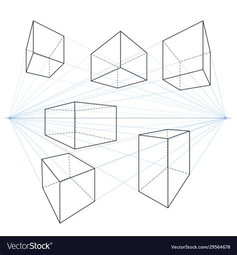 2 Point Perspective Cube Two Point Perspective Line Drawings Vector