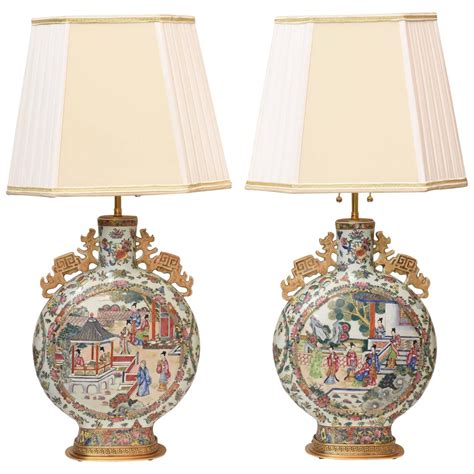 Pair Of Chinese Porcelain Moon Flask Lamps Lamp