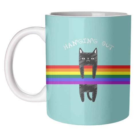 Black Cat Hanging Out Cute Black Cat Hanging On A Rainbow Printed