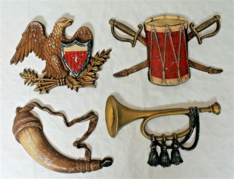 vintage sexton set of 4 metal wall hanging drum horn bald eagle horn 576 usa ebay