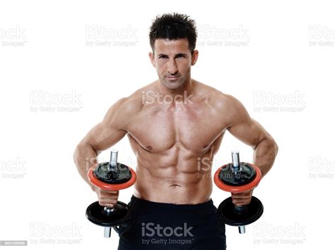 Man Weights Exercises Isolated Stock Photo Download Image Now Adult