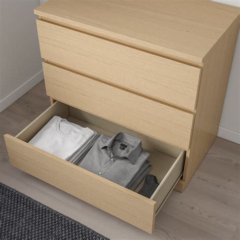 Malm Malm Chest Of 3 Drawers White Stained Oak Veneer 80x78 Cm