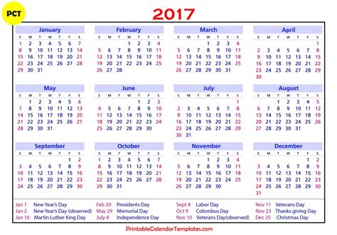 2017 Yearly Calendar Template Print Print Blank Calen