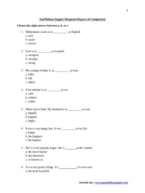 Soal Bahasa Inggris Mengenai Degrees Of Comparison Pdf