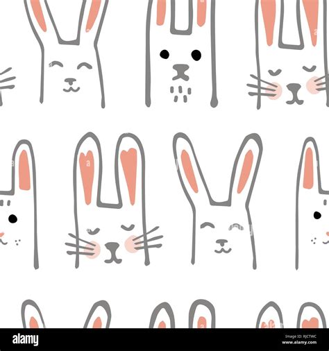 Cute Cartoon Baby Rabbit Or Bunny Seamless Pattern Vector Illustration