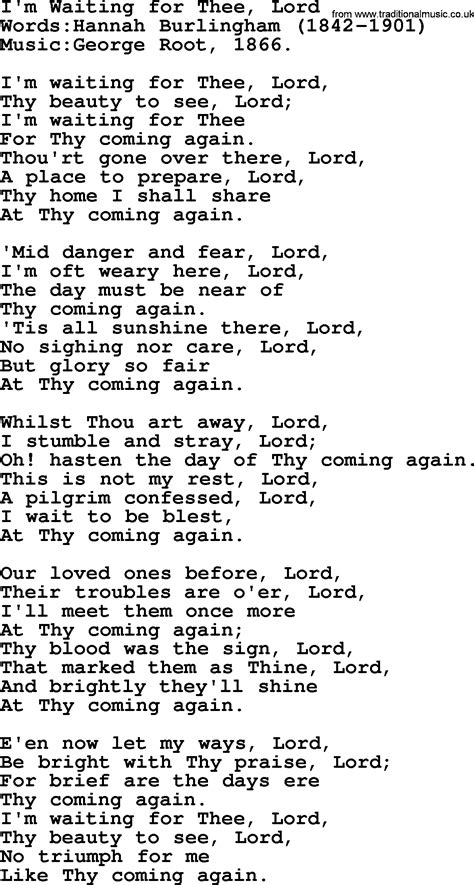 Songs And Hymns About Jesus Second Coming Im Waiting For Thee Lord