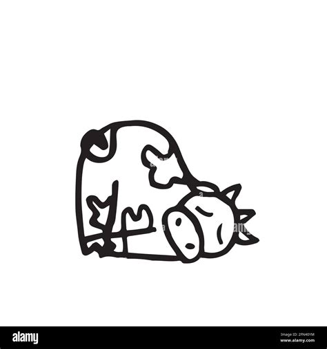 Cheerful Funny Cow Illustration Sleeping Cartoon Sketch Style Hand