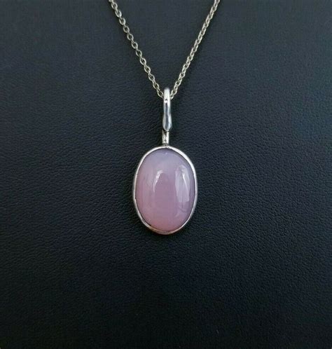Vintage Pink Opal Pendant Necklace Sterling Silver Hallmarked Mm