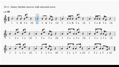 20 4 Binary Rhythm Exercise With Sixteenth Notes Youtube