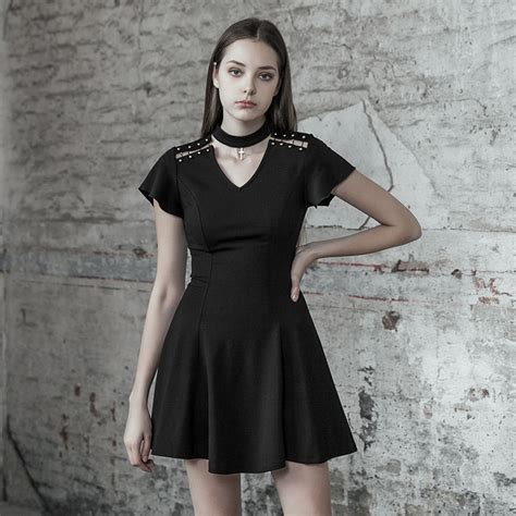 Punk Rave New Summer Girls Black Gothic Dress Female Slim Fit Short A