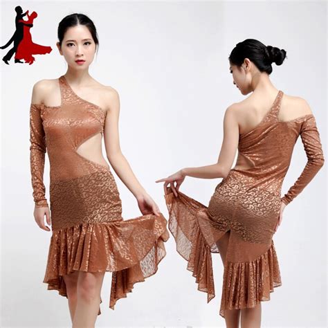 Sexy Hollow Perspective Flower Net Shoulder Latin Dance Dress Practice Clothes Performance