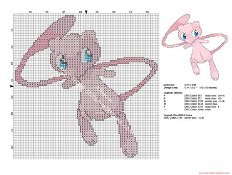 Mew Legendary Pokémon 151 Free Cross Stitch Pattern Free Cross Stitch