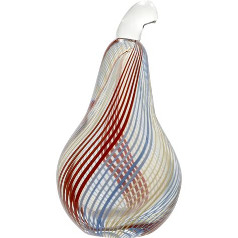 Murano Glass Pear Paperweight Red White And Blue Ribbon Spiral Italian Art Glass Glass Art