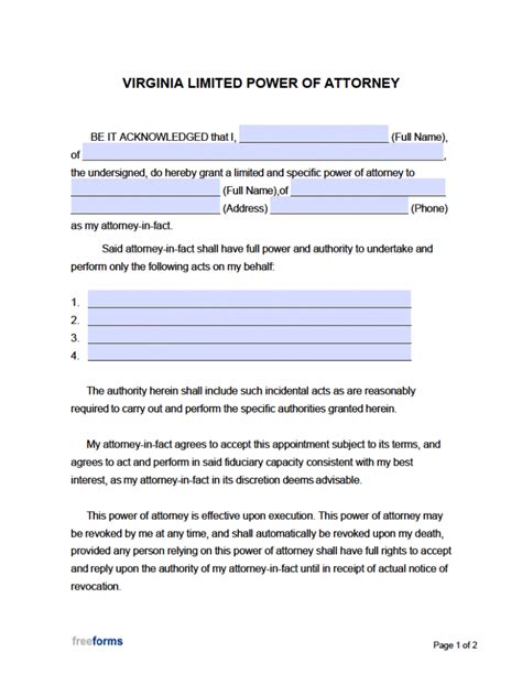 Free Virginia Power Of Attorney Forms Pdf Word