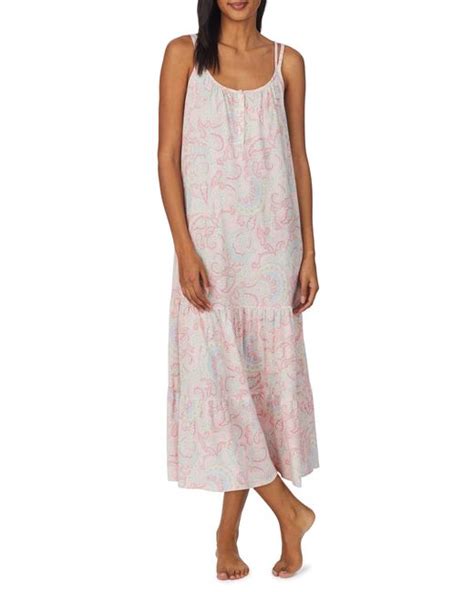 Lauren By Ralph Lauren Paisley Print Double Strap Nightgown In Pink Lyst
