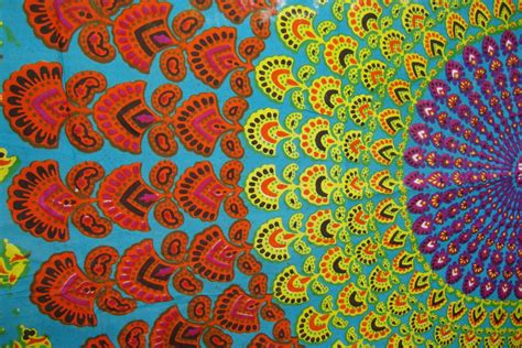 bohemian hippie fabric colorful starburst pattern blue