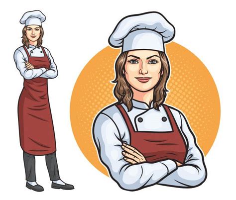 Premium Vector Standing Female Chef Logotipo De Desenhos Animados Vetores Cozinheira Desenho