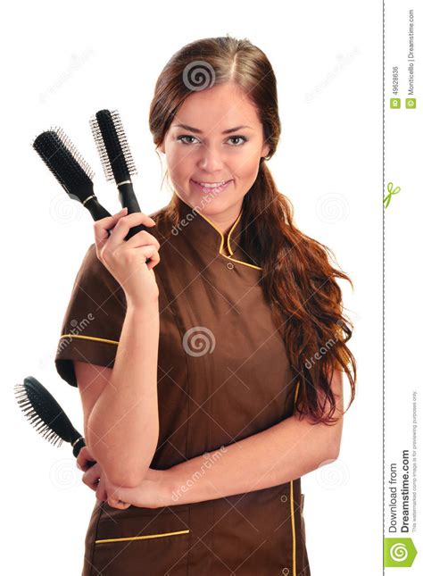 Professional Hairdresser Holding Brushes Stock Photo Image Of Young
