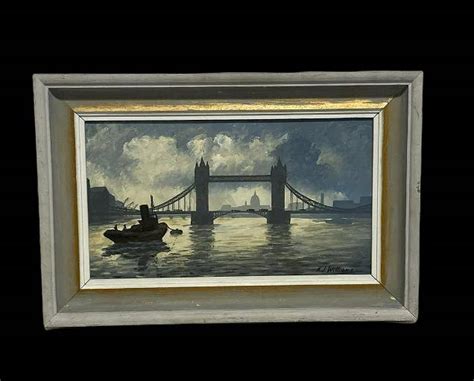 Mid Century Modern Oil Painting H J Williams Of London Bridge Mar 24