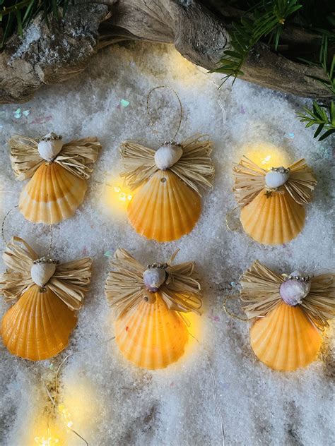 Christmas Ornaments Set Of 6angels From Seashell Delivery Etsy