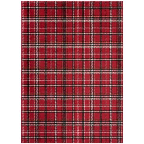 Nourison Grafix Red 7 Ft X 10 Ft Geometric Plaid Modern Area Rug