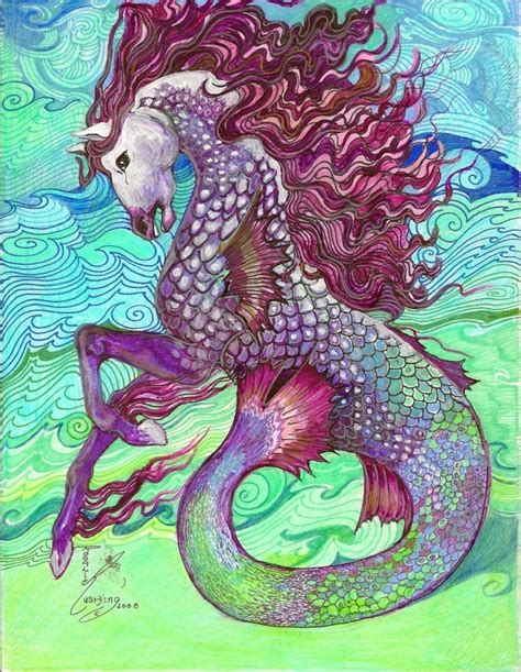 Hippocampus Mythical Sea Creature Original Artwork By Rushing