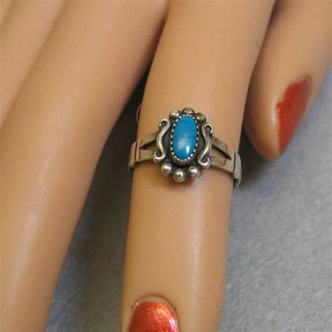 Vintage Native American Turquoise Sterling Silver Small Ring Etsy