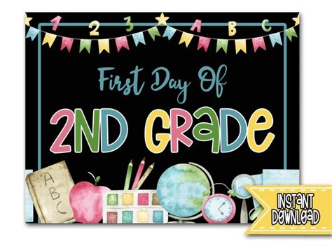First Day Of Second Grade School Sign Instant Download First Etsy