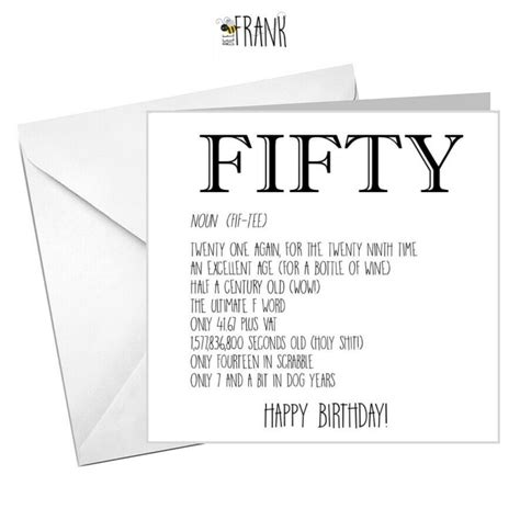 You have to find the right words and know how to use them in funny 50th birthday card messages. Funny, rude, sarcastic, banter, cheeky 50th BIRTHDAY CARD ...