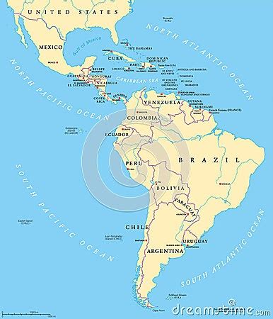 Latin America Political Map Stock Vector Image 77762416
