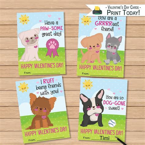 Puppy Dog Valentines Day Cards Puppies Valentine Day Cards Etsy