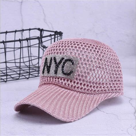 Women Summer Baseball Cap For Women Nyc Rhinestone Breathable Mesh Hat Girls Snapback Hip Hop