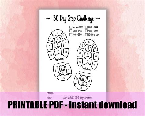 30 Day Step Challenge Printable Track Steps Walking Log Etsy