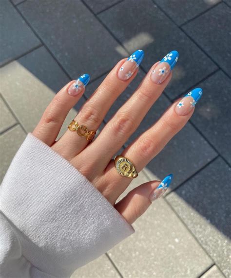 50 Pretty Floral Nail Designs Flower And Blue French Nail Art I Take