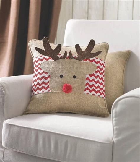 Mud Pie Christmas Reindeer Burlap 15 Decorative Throw Pillow Wrap