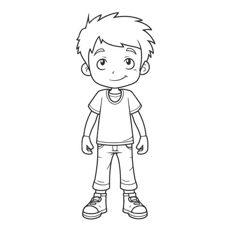 Child Boy In T Shirt With Blue Jeans And Black Sneakers Coloring Pages